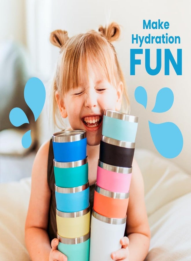 CUPKIN Kids Cup, The Original 8 oz Stackable Stainless Steel Kid Cups, Set of 2 Powder Coated Insulated Sippy Cup for 1+ Year Old Toddlers & BPA Free Lids & Reusable Silicone Straws (Blue + Gray) - Image 4